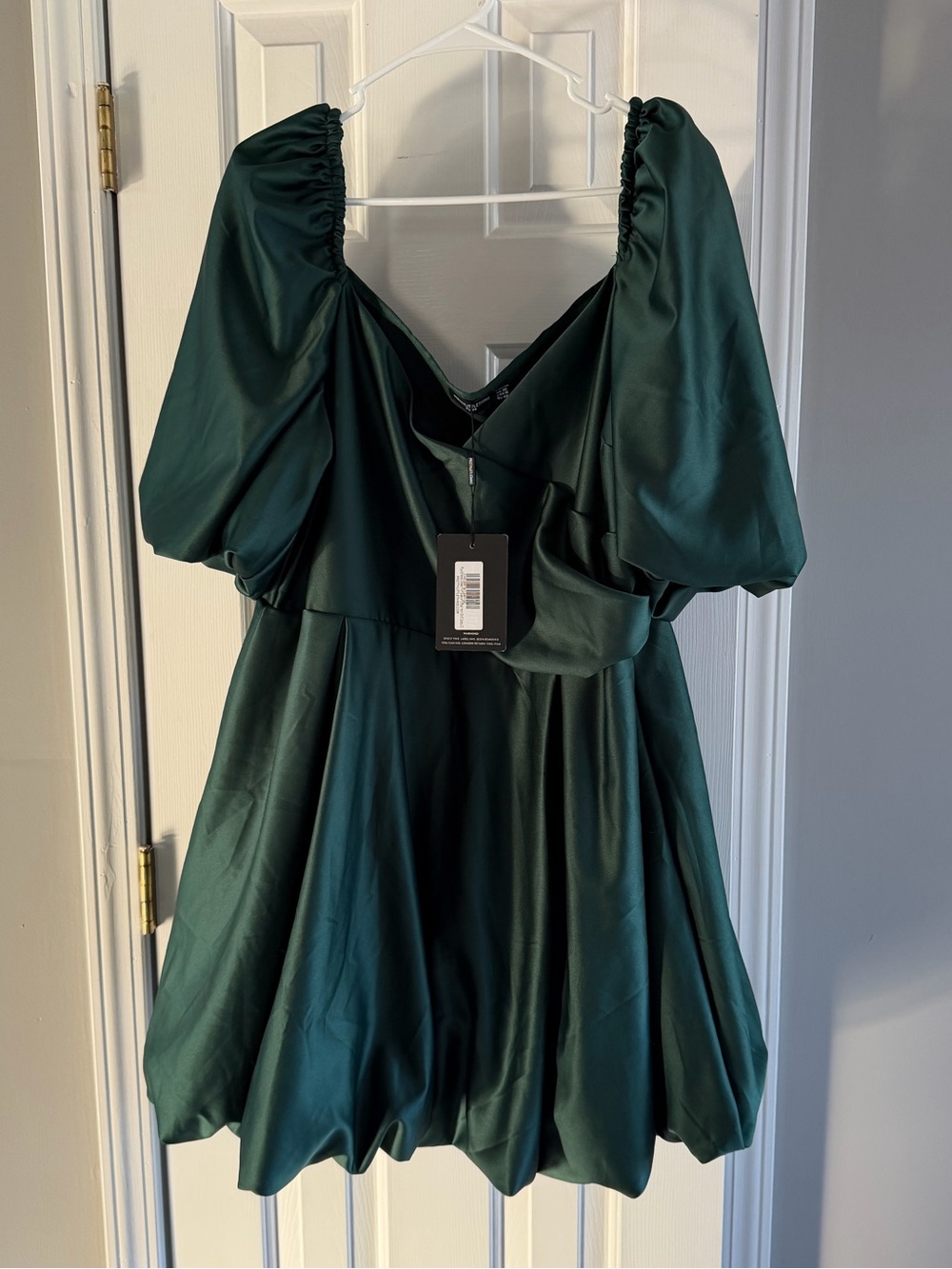 PrettyLittleThing Emerald Green Puff Sleeve Mini Dress
